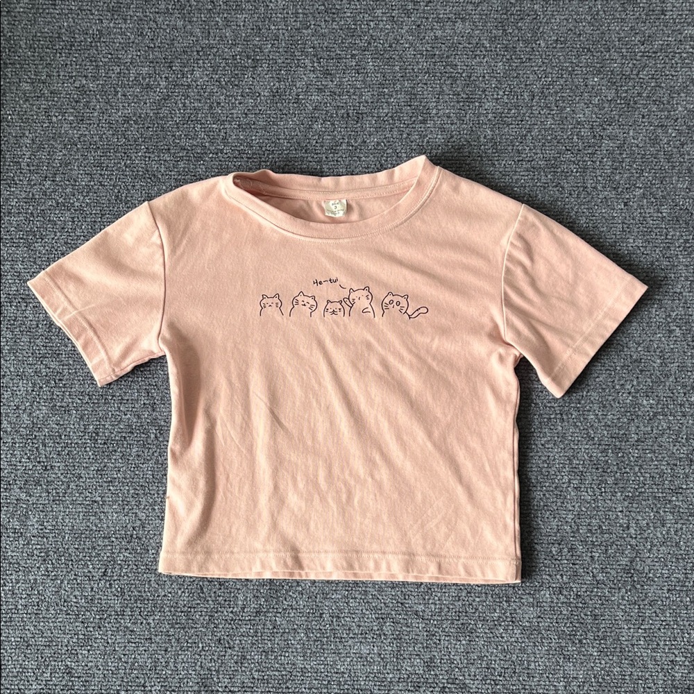 Kids Light Pink Cat Line-Illustration Tee